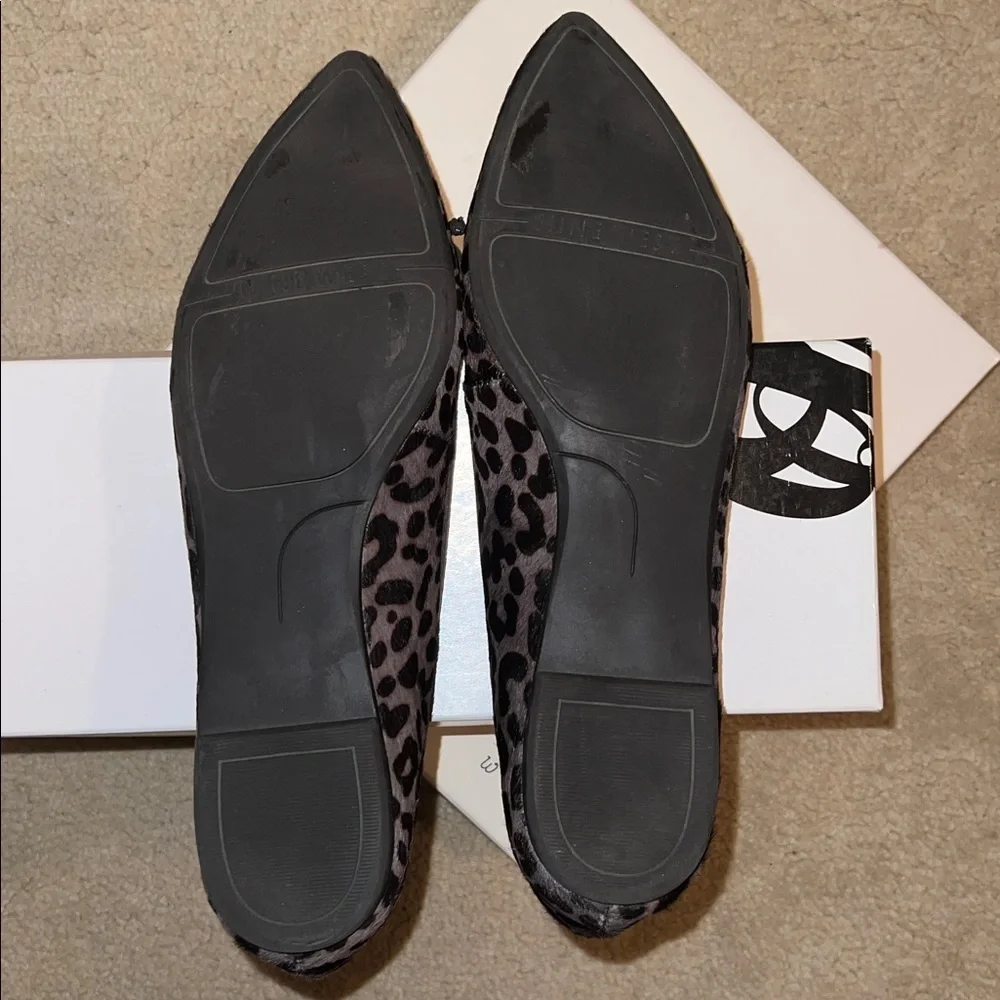 Nine West Gray and Black Leopard Print Pointed Toe Flats